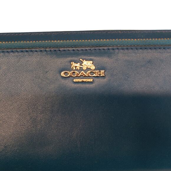 Coach Womens Accordion Zip Wallet Teal Blue Leather Wallet - Picture 16 of 16